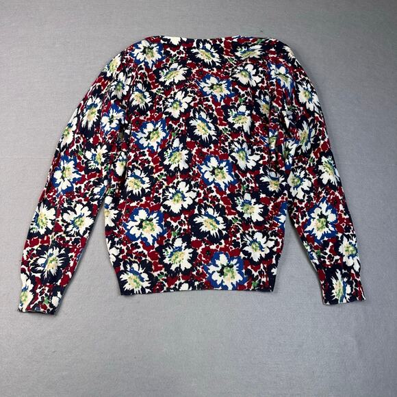 Talbots Sweater Red Black Womens LP Floral Cardigan Button Up V-Neck Ribbed Knit - Picture 2 of 6